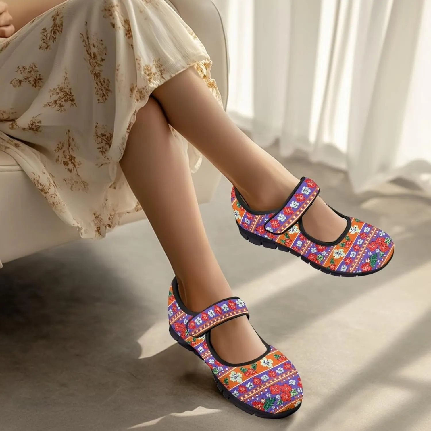 Women Mary Jane Sneaker Shoes Lightweight Casual Breathable Non Slip Flats with Magic Sticker