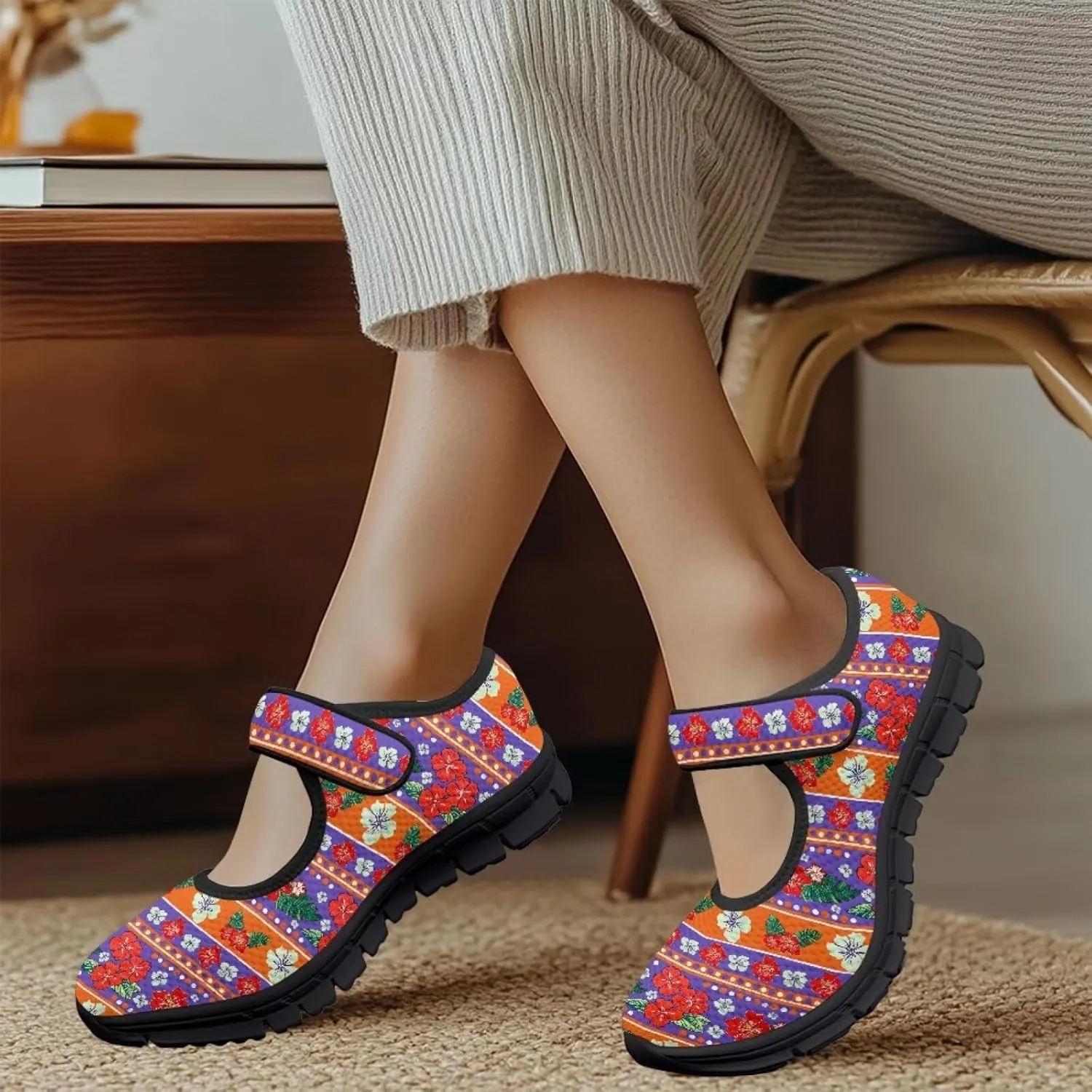 Women Mary Jane Sneaker Shoes Lightweight Casual Breathable Non Slip Flats with Magic Sticker