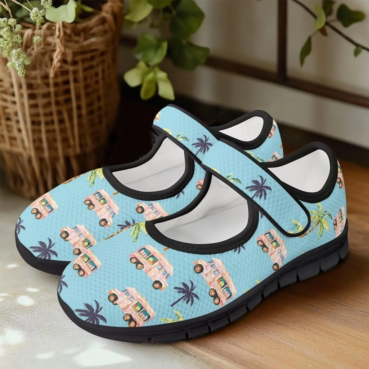 Women Mary Jane Sneaker Shoes Lightweight Casual Breathable Non Slip Flats with Magic Sticker