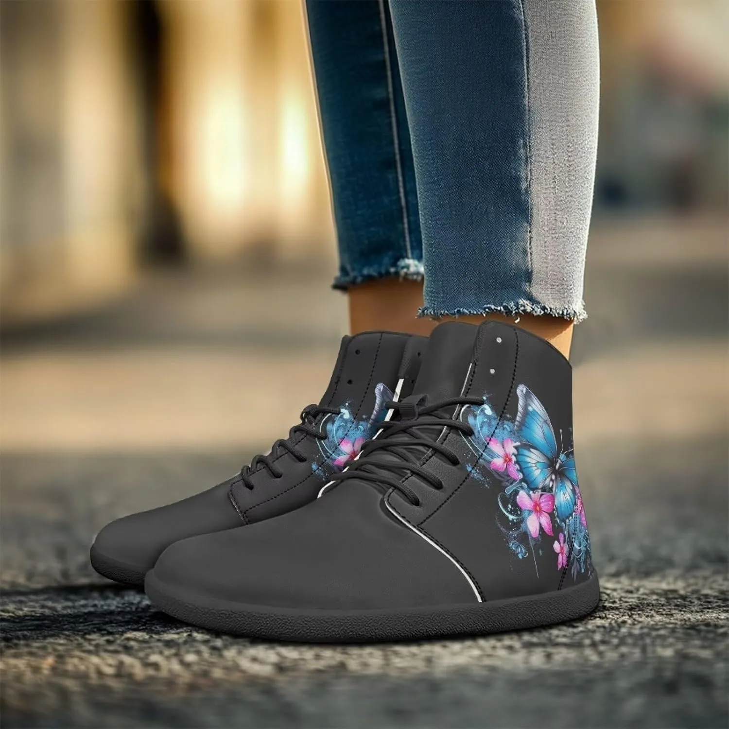 Women Men High Top Barefoot Shoes Lace Up Anti-Slip Active Sneakers