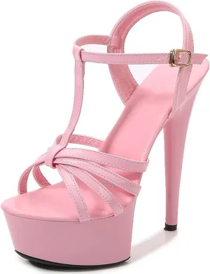 Women Platform T-Strap High Heel Slingback Sandals Stiletto Peep Open Toe Ankle Strap Shoes