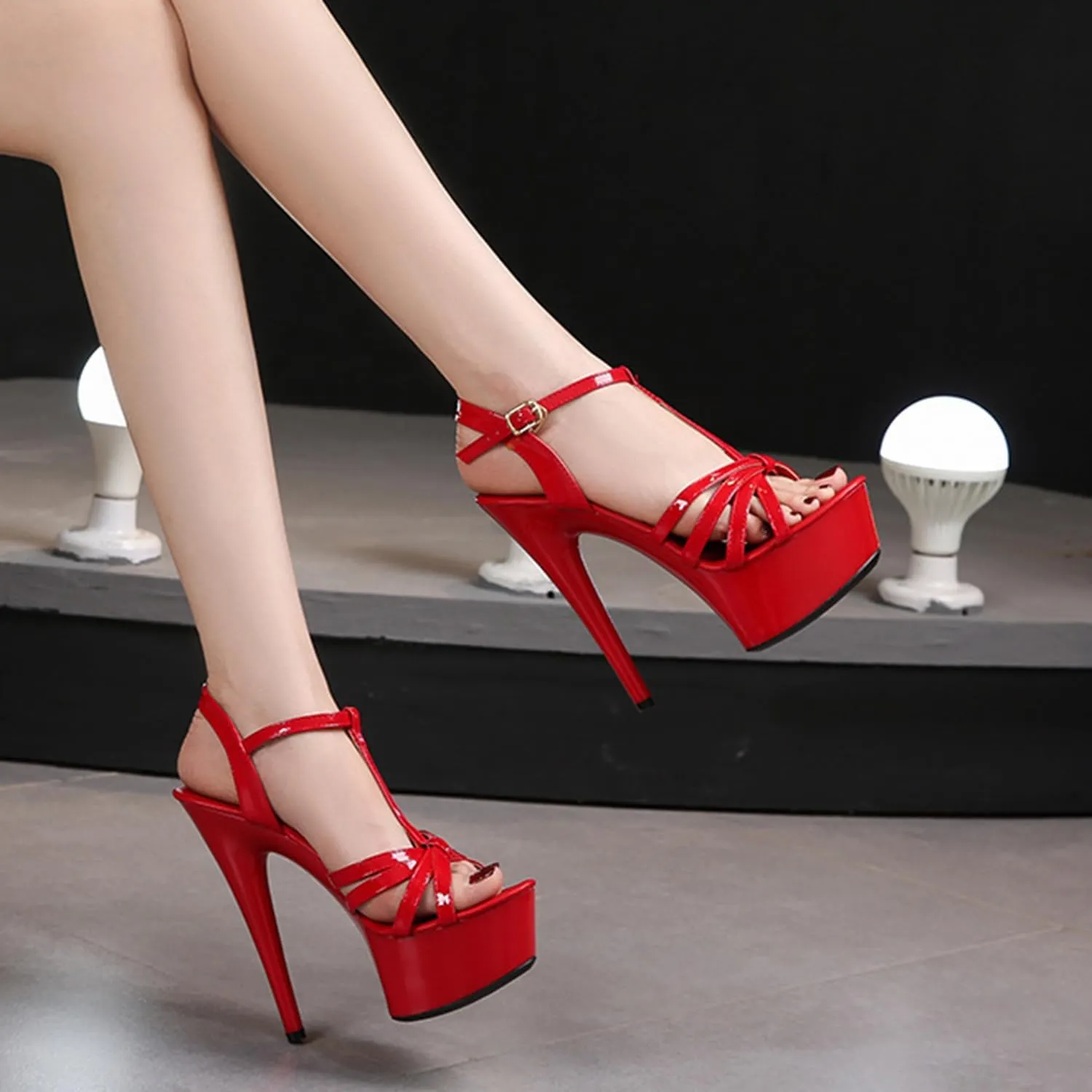 Women Platform T-Strap High Heel Slingback Sandals Stiletto Peep Open Toe Ankle Strap Shoes
