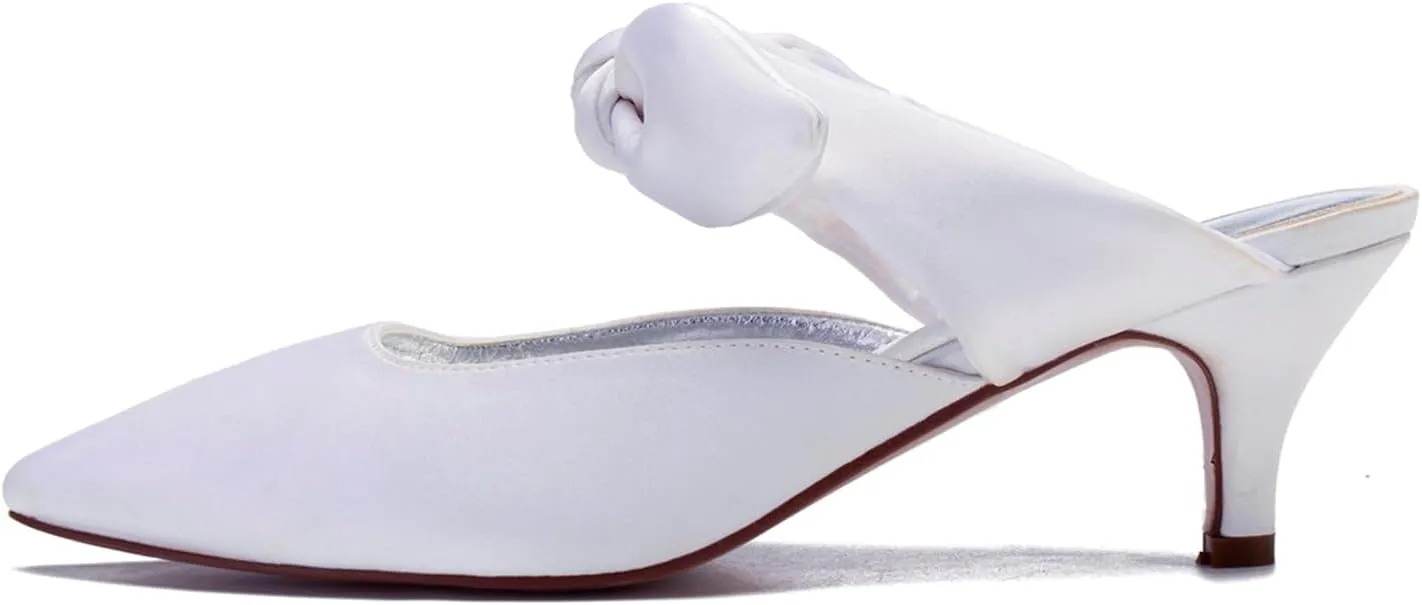 Women Pointed Toe Ribbon Tie Strap Sandals Mid Heel Satin Strappy Slip-on Party Wedding Slingback Evening Bridal Shoes