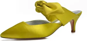 Women Pointed Toe Ribbon Tie Strap Sandals Mid Heel Satin Strappy Slip-on Party Wedding Slingback Evening Bridal Shoes