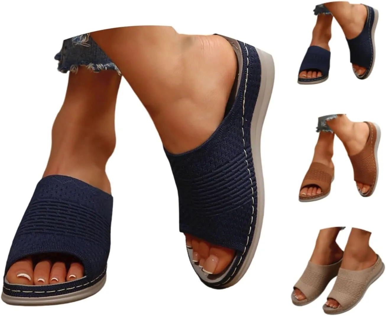 Women Slide Sandals Wide Feet Comfortable Walking Sandals Open Toe Lightweight Breathable Summer Casual Beach Shoes