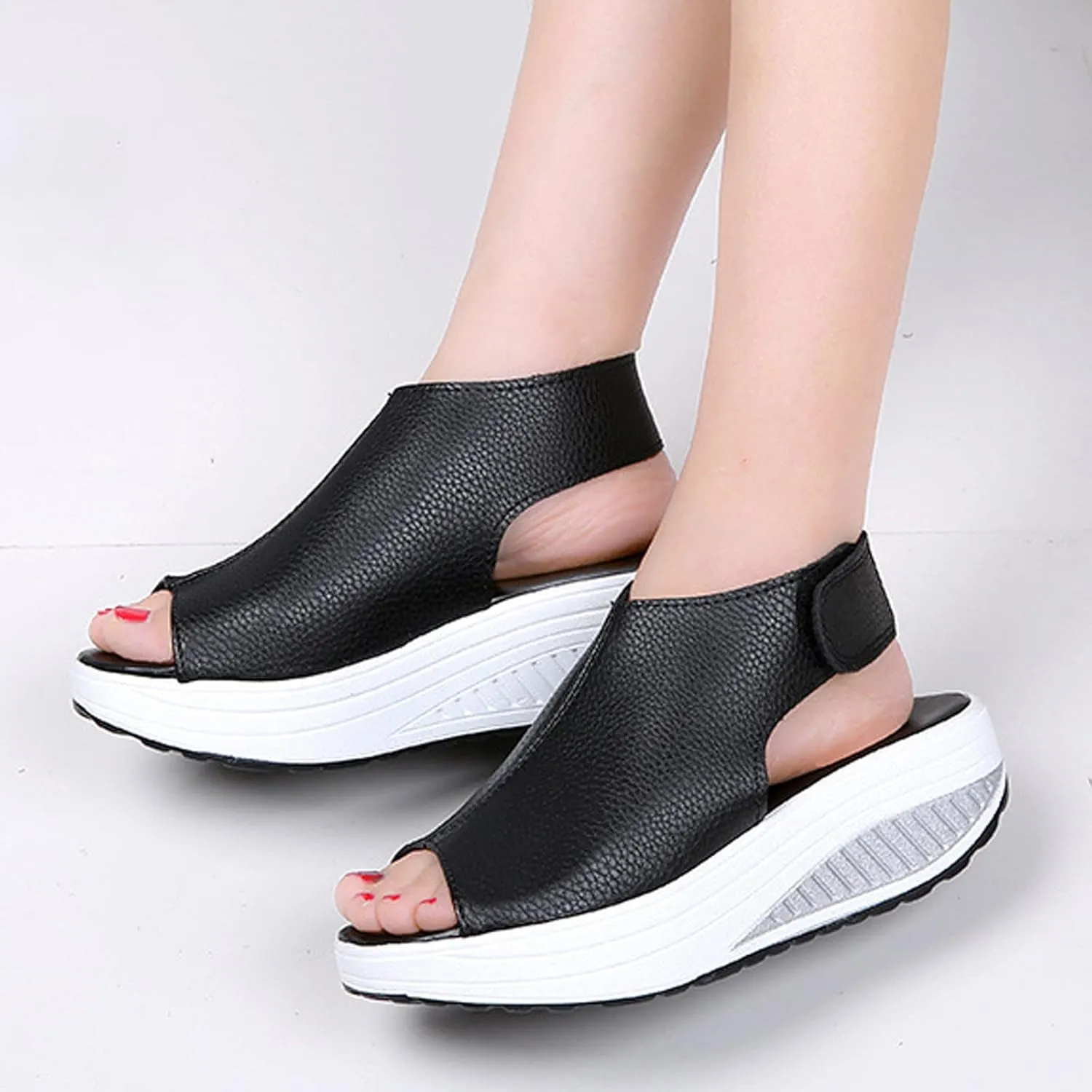 Women Summer Comfy Slingback Wedge Orthopedic Sandals,Lightweight Non-Slip Arch Support Adjustable Open Toe Thick Sole Sandals