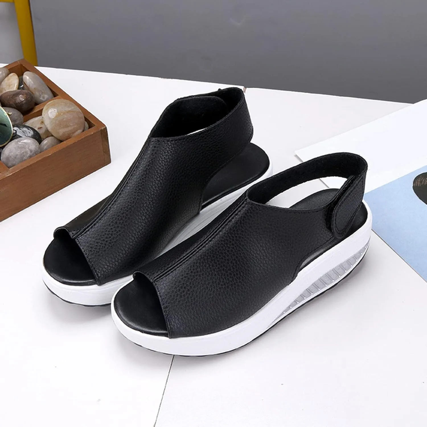 Women Summer Comfy Slingback Wedge Orthopedic Sandals,Lightweight Non-Slip Arch Support Adjustable Open Toe Thick Sole Sandals