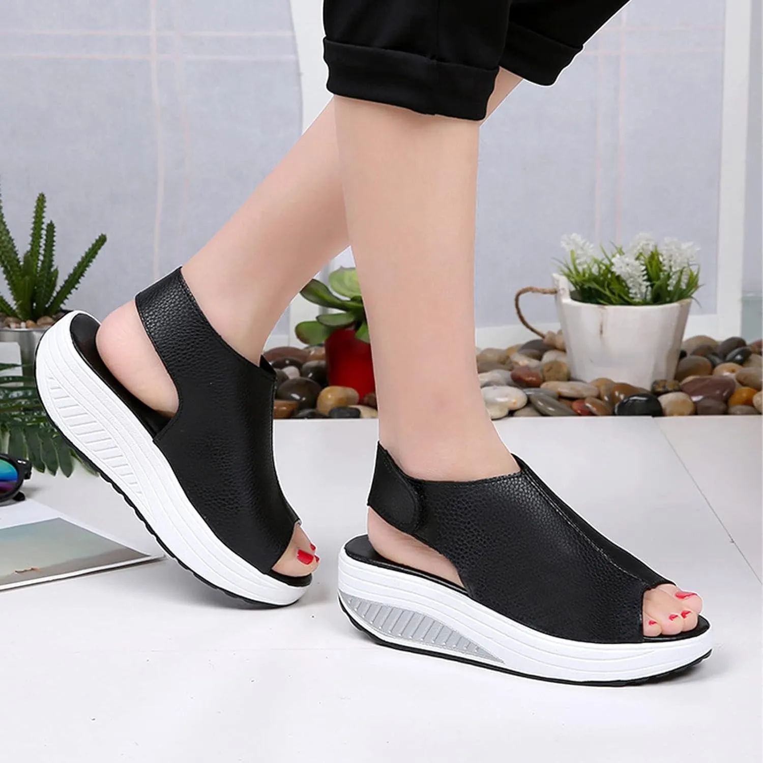 Women Summer Comfy Slingback Wedge Orthopedic Sandals,Lightweight Non-Slip Arch Support Adjustable Open Toe Thick Sole Sandals