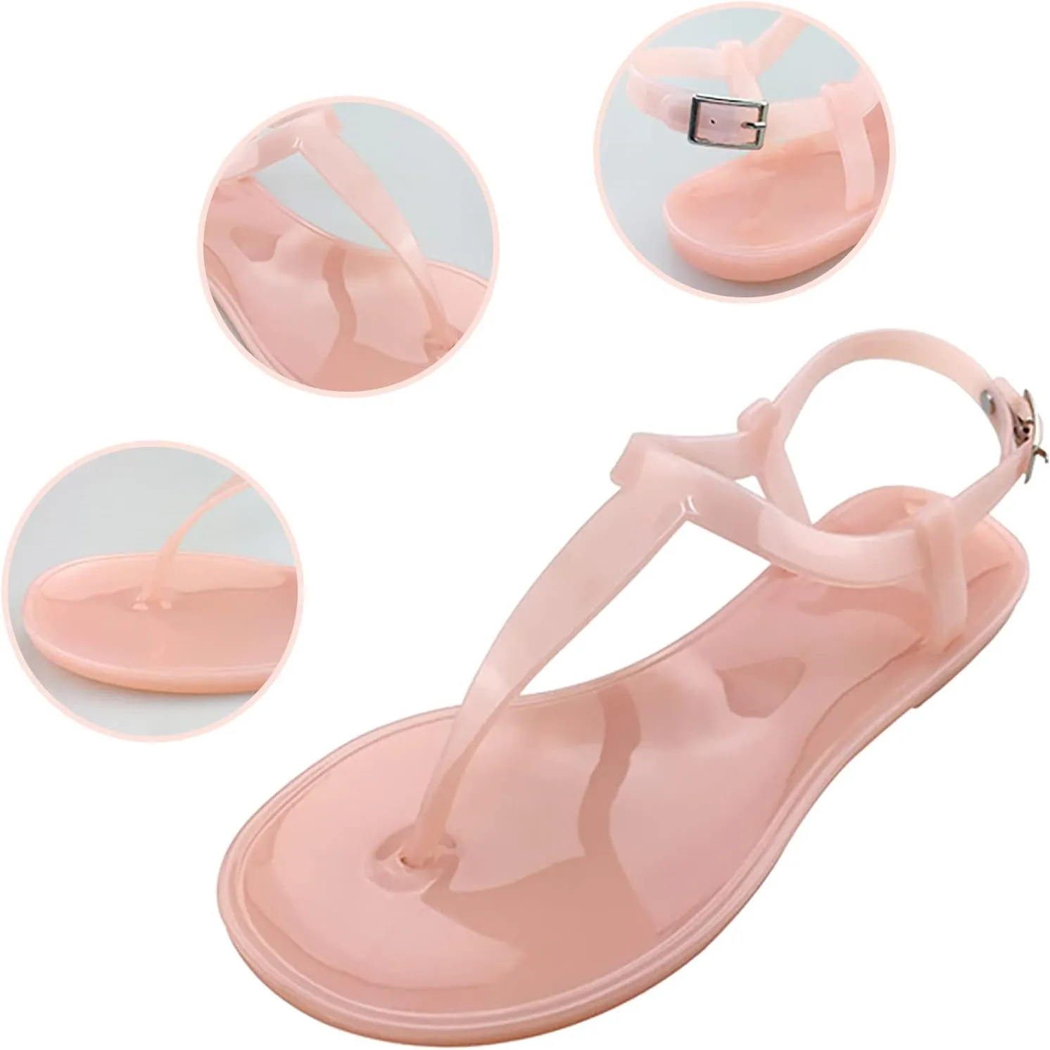 Women Thong Flat Sandals Casual Clip Toe T-Strap Dress Sandals with Adjustable Ankle Buckle for Summer Wedding