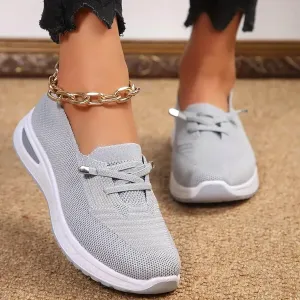 Women Woven Comfy Orthopedic Walking Shoes, 2025 New Women's Breathable Slip On Arch Support Non-Slip Sneakers with Arch Support Memory Foam Summer Running Footwear A-Grey,8.5