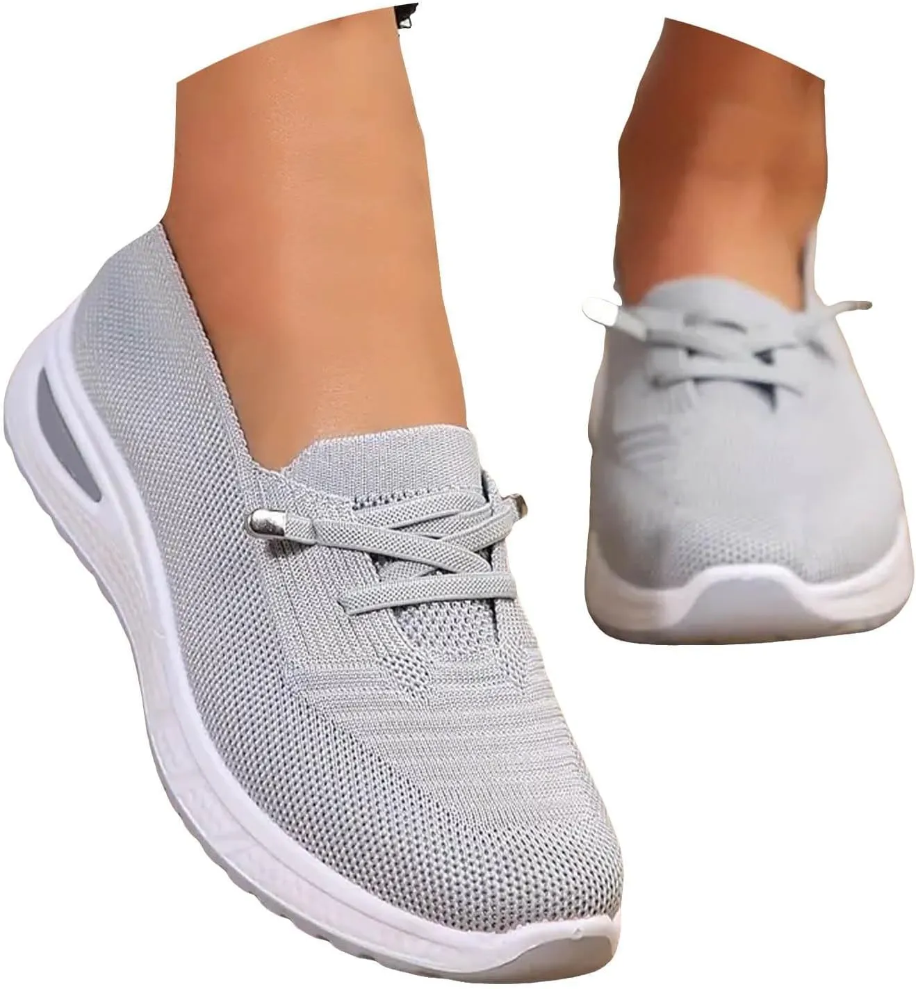 Women Woven Comfy Orthopedic Walking Shoes, 2025 New Women's Breathable Slip On Arch Support Non-Slip Sneakers with Arch Support Memory Foam Summer Running Footwear A-Grey,8.5