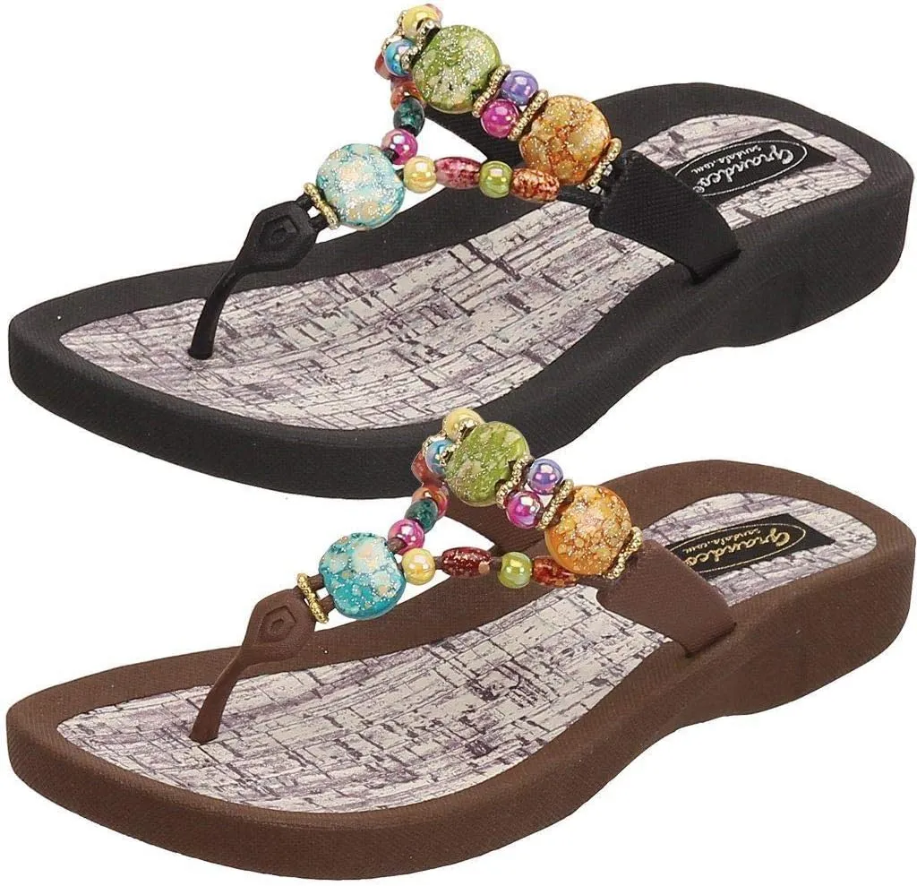 Women's 24770G Marble Cork Beaded Waterproof Molded Sole Beach Thong Sandals