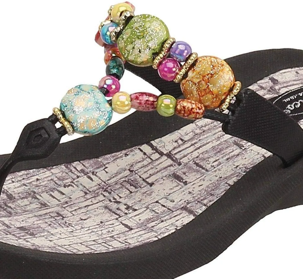 Women's 24770G Marble Cork Beaded Waterproof Molded Sole Beach Thong Sandals