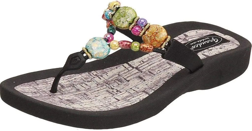 Women's 24770G Marble Cork Beaded Waterproof Molded Sole Beach Thong Sandals