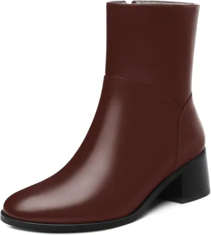 Women's Ada Fashion Round Toe Ankle Boots, Low Chunky Heel Side Zipper Short Boots, Fall and Winter Dating Office Commuter Boots Shoes