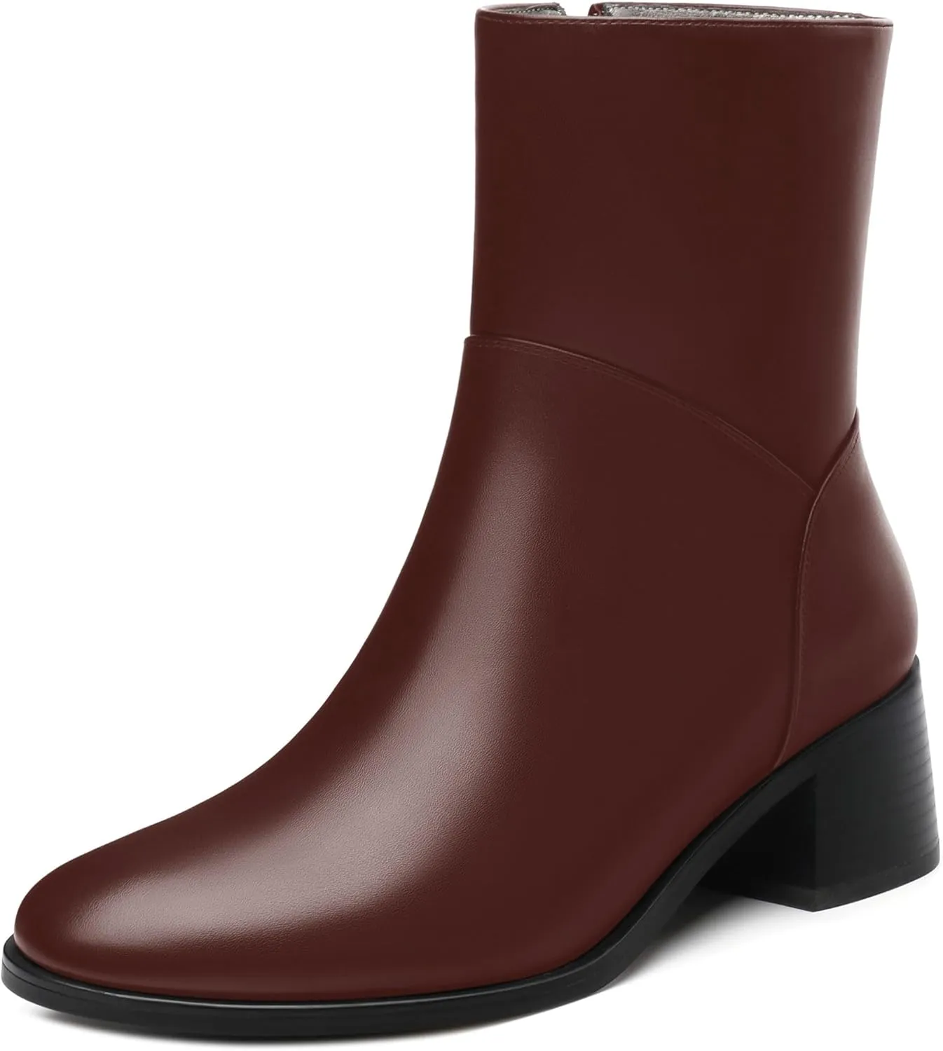 Women's Ada Fashion Round Toe Ankle Boots, Low Chunky Heel Side Zipper Short Boots, Fall and Winter Dating Office Commuter Boots Shoes
