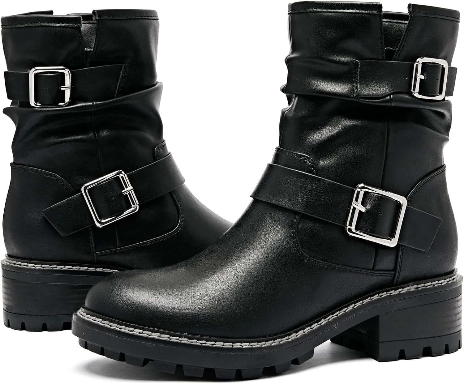 Women's Ankle Boots Slouchy Flat Ladies Booties Low Chunky Heeled Riding Combat Boot Comfortable Casual Round Toe Short Boots for Women.