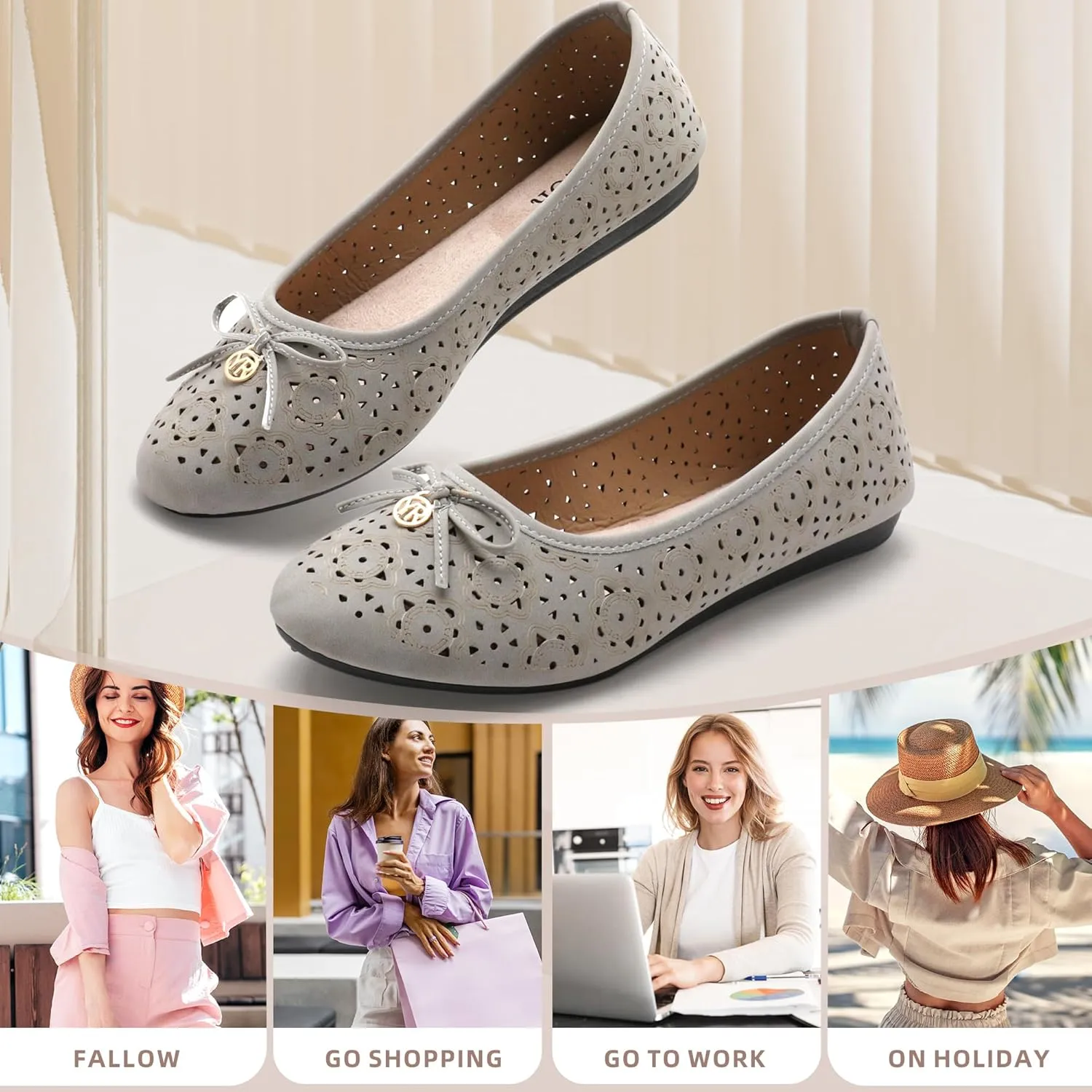 Women's Ballet Shoes Comfortable Slip on Round Toe Flat Casual Shoes for Walking, Driving, Dressy