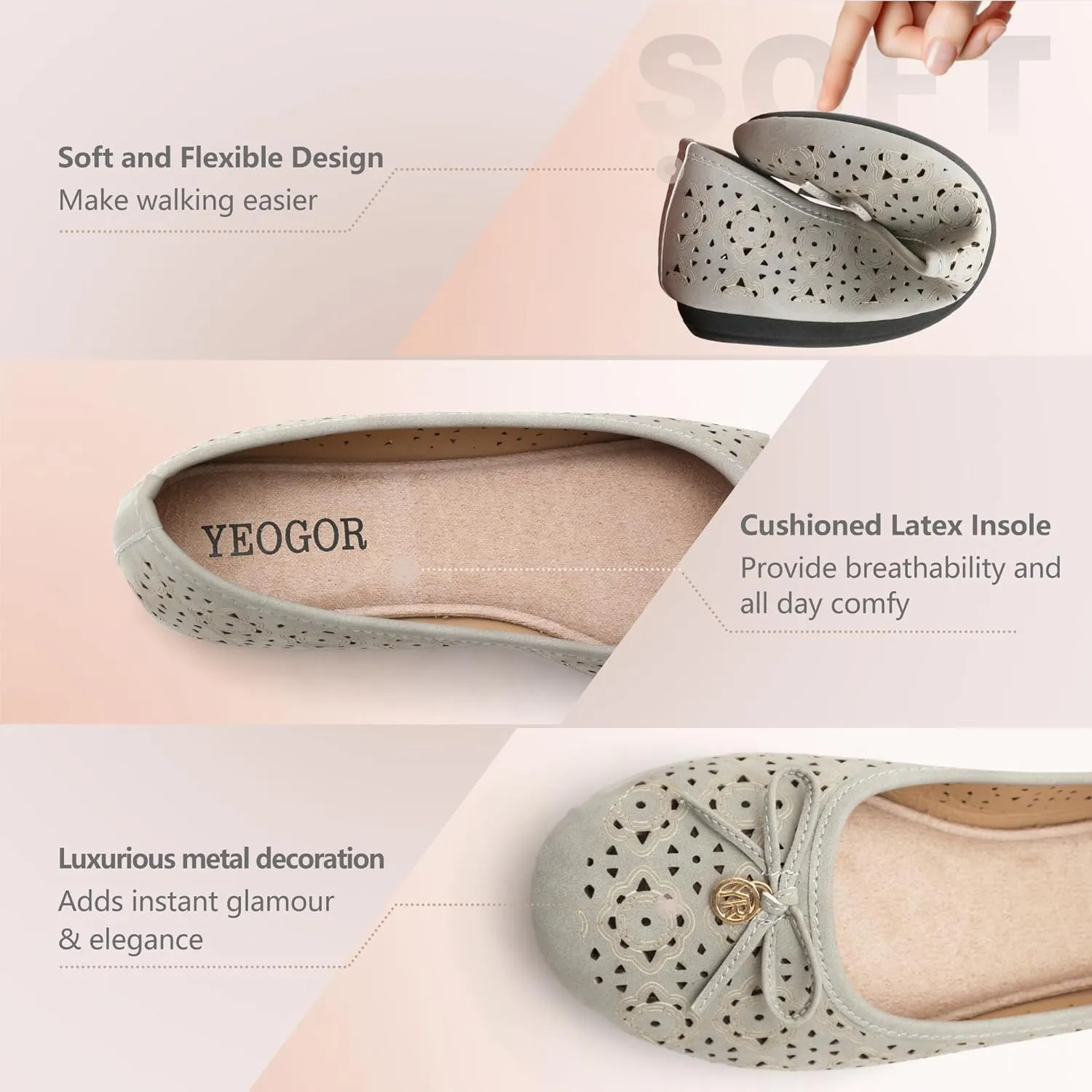 Women's Ballet Shoes Comfortable Slip on Round Toe Flat Casual Shoes for Walking, Driving, Dressy