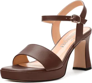 Womens Block High Heel Platform Sandals, Open Toe Ankle Strap Comfort Sandals, Womens Dressy Sandals