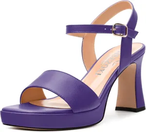 Womens Block High Heel Platform Sandals, Open Toe Ankle Strap Comfort Sandals, Womens Dressy Sandals