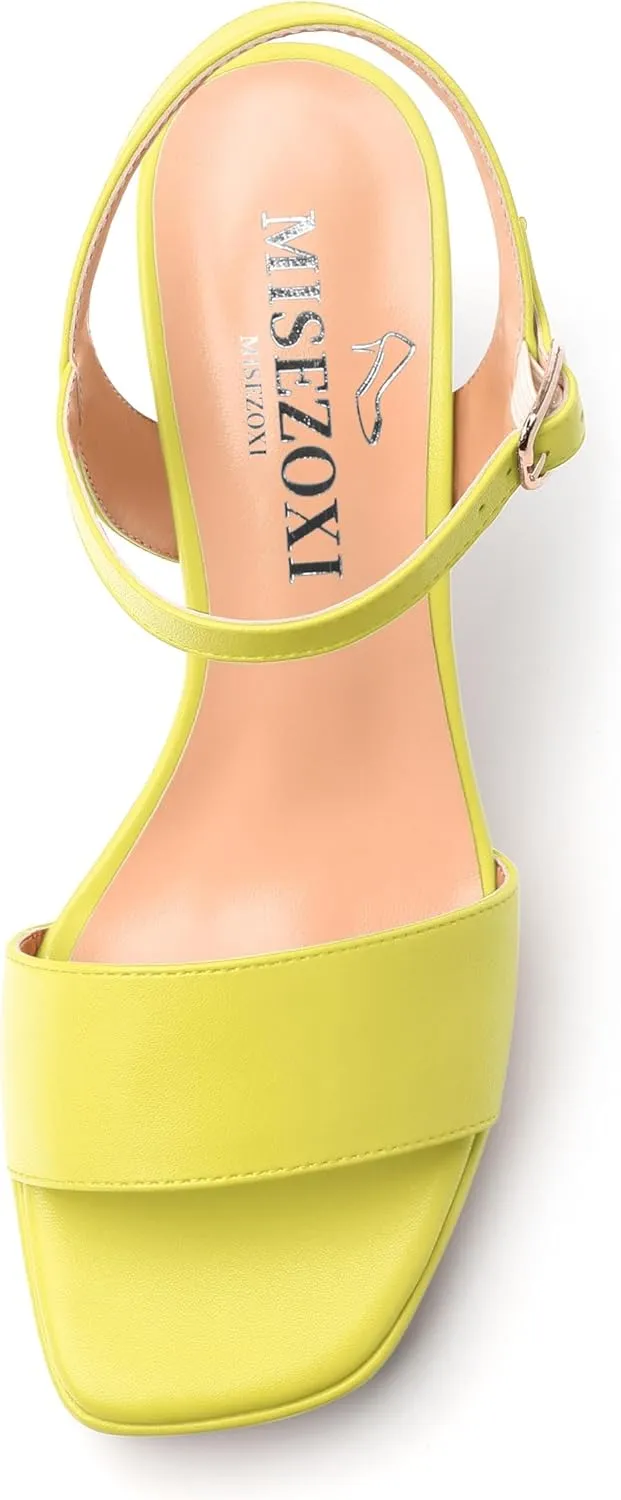 Womens Block High Heel Platform Sandals, Open Toe Ankle Strap Comfort Sandals, Womens Dressy Sandals