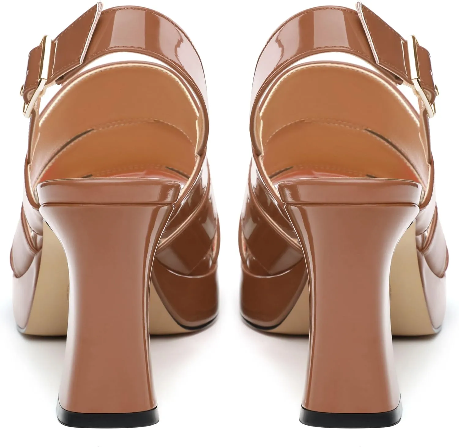 Womens Block High Heel Platform Sandals, Patent Open Toe Ankle Strap Sandals, Womens Dressy Comfort Slingback Sandals 3.3IN