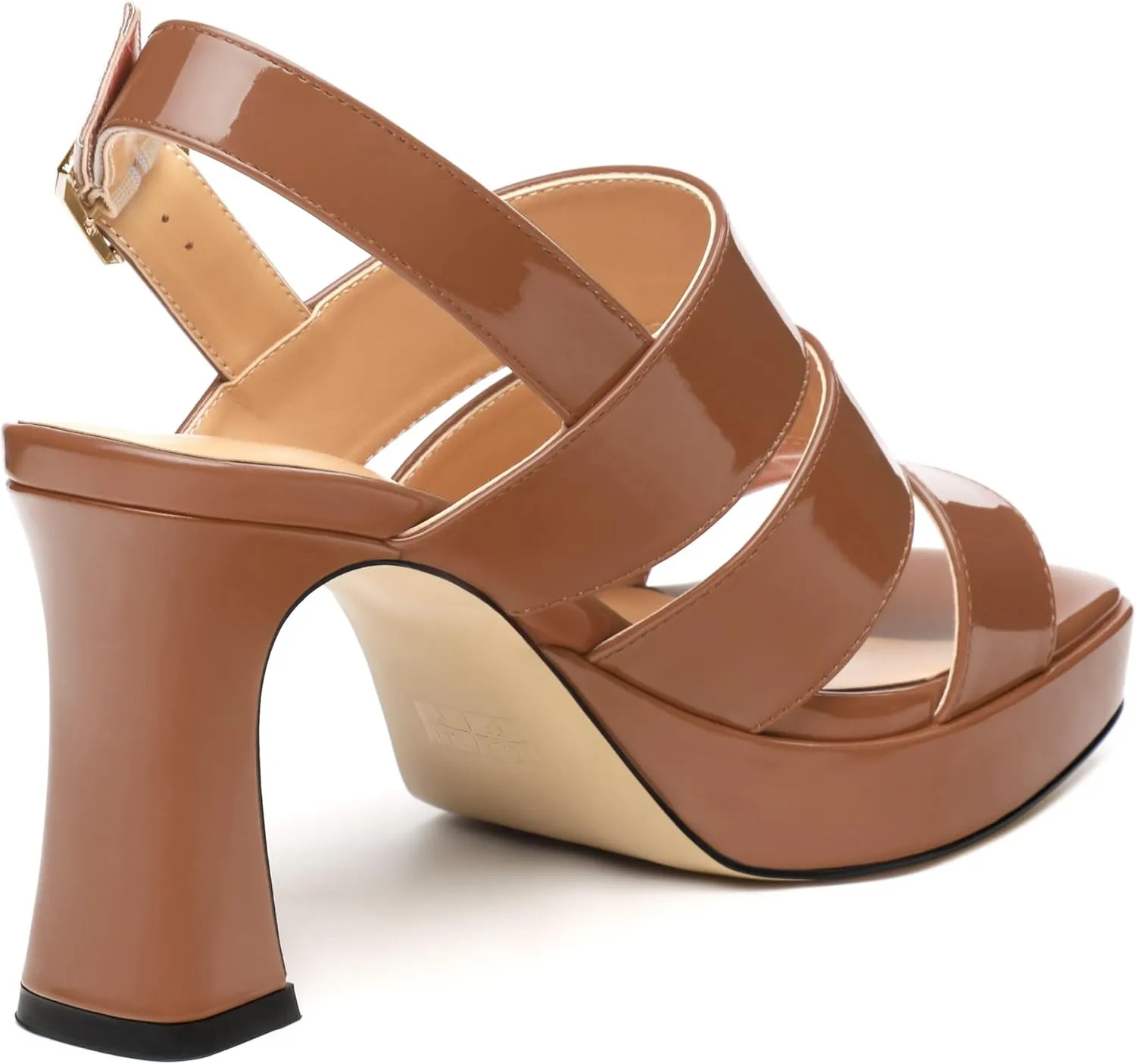 Womens Block High Heel Platform Sandals, Patent Open Toe Ankle Strap Sandals, Womens Dressy Comfort Slingback Sandals 3.3IN