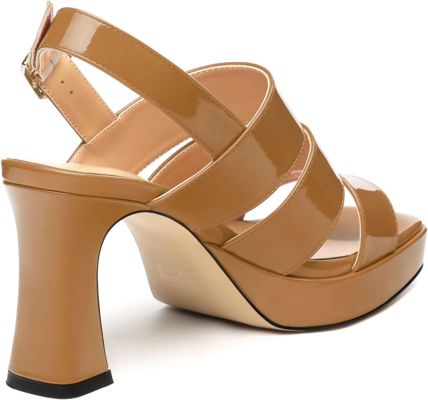 Womens Block High Heel Platform Sandals, Patent Open Toe Ankle Strap Sandals, Womens Dressy Comfort Slingback Sandals 3.3IN