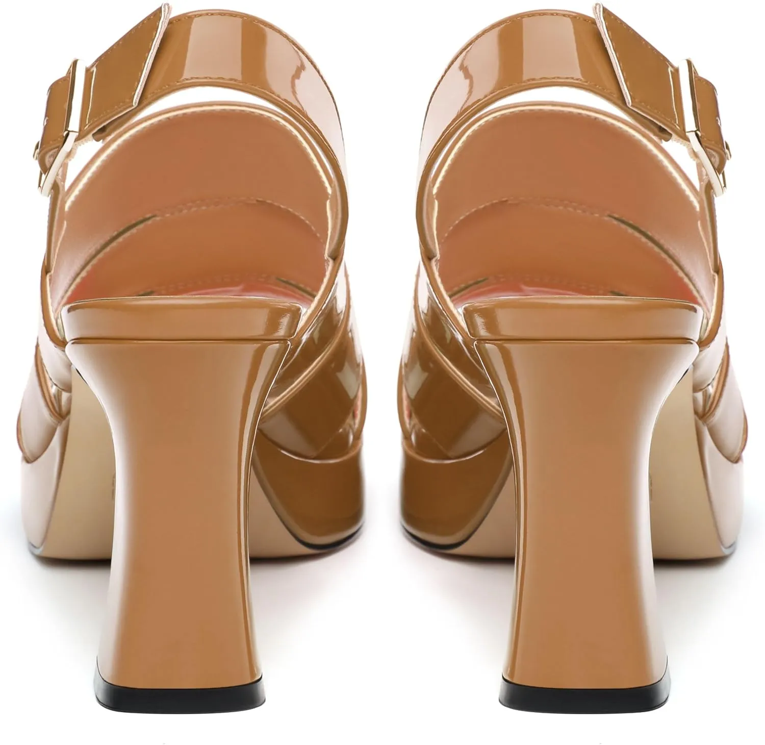 Womens Block High Heel Platform Sandals, Patent Open Toe Ankle Strap Sandals, Womens Dressy Comfort Slingback Sandals 3.3IN