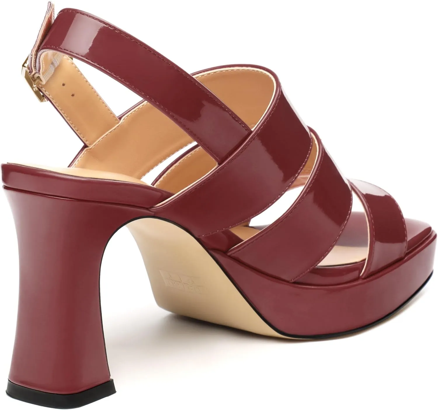 Womens Block High Heel Platform Sandals, Patent Open Toe Ankle Strap Sandals, Womens Dressy Comfort Slingback Sandals 3.3IN