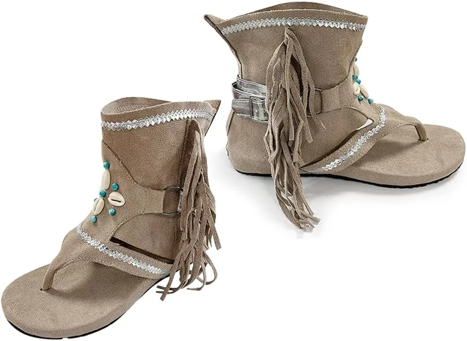 Women's Bohemian Tassel Sandals, Gladiator Fringe Flat Clip Toe Ankle Beach Sandals T-Strap Open-Toe Flip Flops Sandals