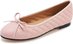 Women's Cap Toe Ballet Flats Two Tone Bow Flats Round Toe Shoes for Women Slip on Casual, Work, Dress Flats Pumps for Women