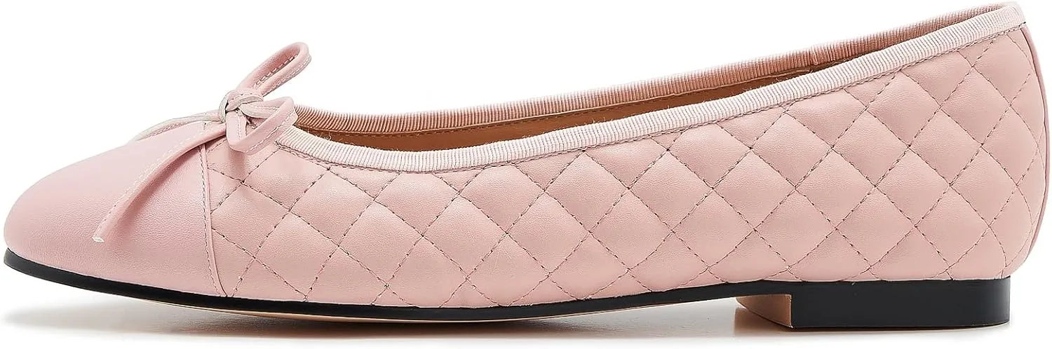 Women's Cap Toe Ballet Flats Two Tone Bow Flats Round Toe Shoes for Women Slip on Casual, Work, Dress Flats Pumps for Women