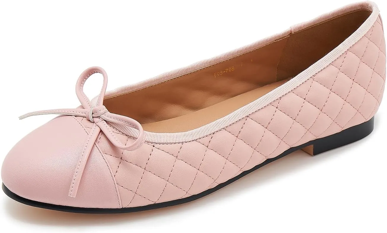 Women's Cap Toe Ballet Flats Two Tone Bow Flats Round Toe Shoes for Women Slip on Casual, Work, Dress Flats Pumps for Women