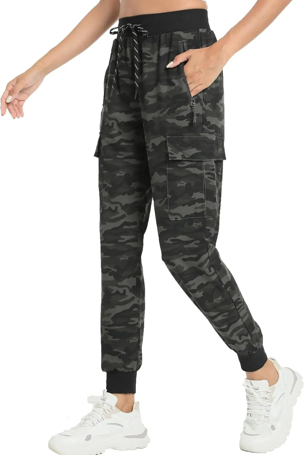 Womens Cargo Pants with Pocket Quick Dry Workout Athletic Joggers Drawstring Travel Casual Outdoor Camping Hiking Pants