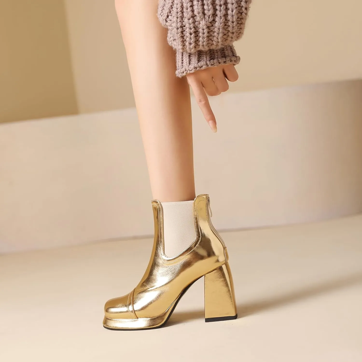 Women's Chelsea Ankle Boots Zipper Booties with Chunky Heel and Platform