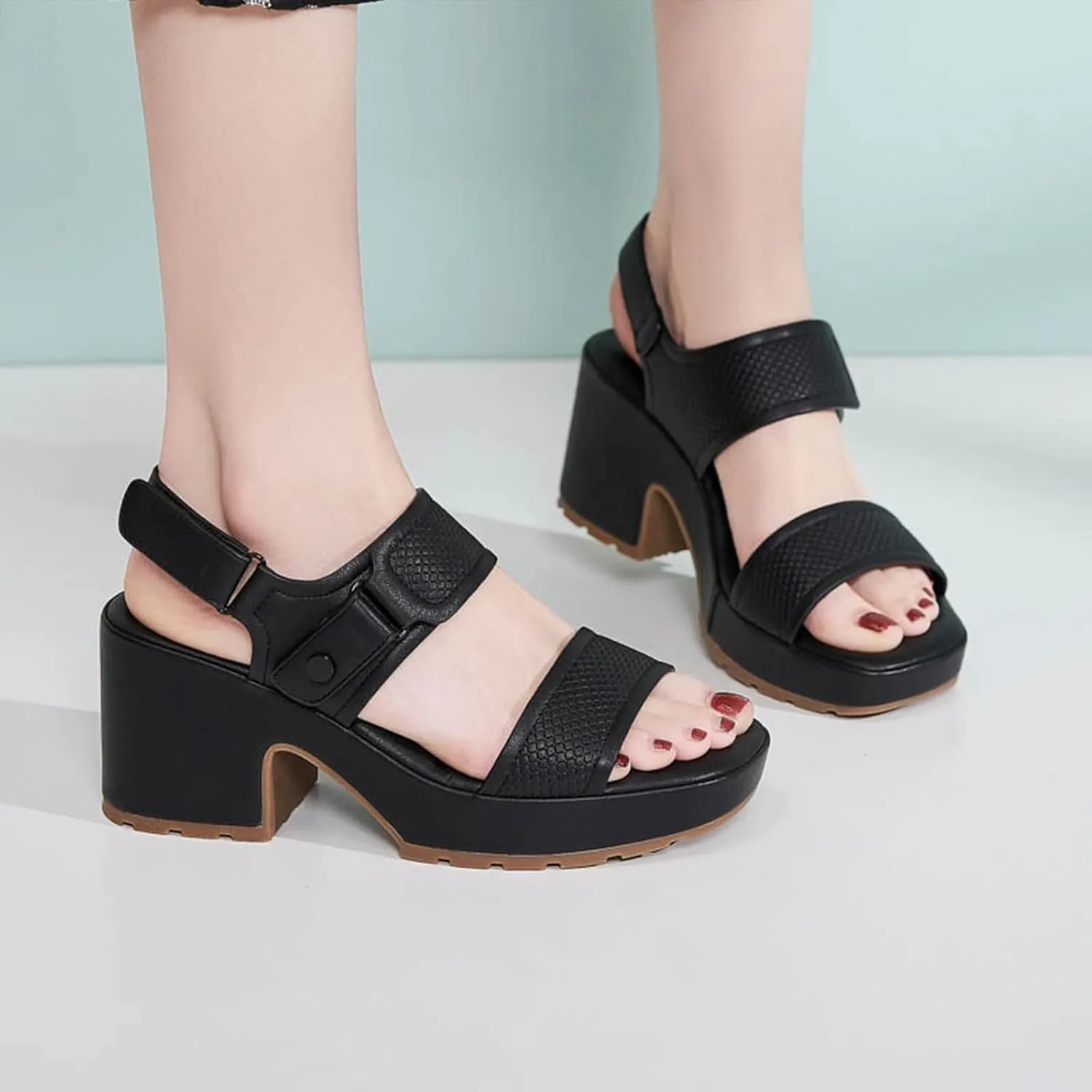 Women's Chunky High Heel Sandals - Round Open Toe Platform Dress Sandals with Adjustable Hook Loop | Comfortable Lightweight Anti-Slip for Office Party & Walking
