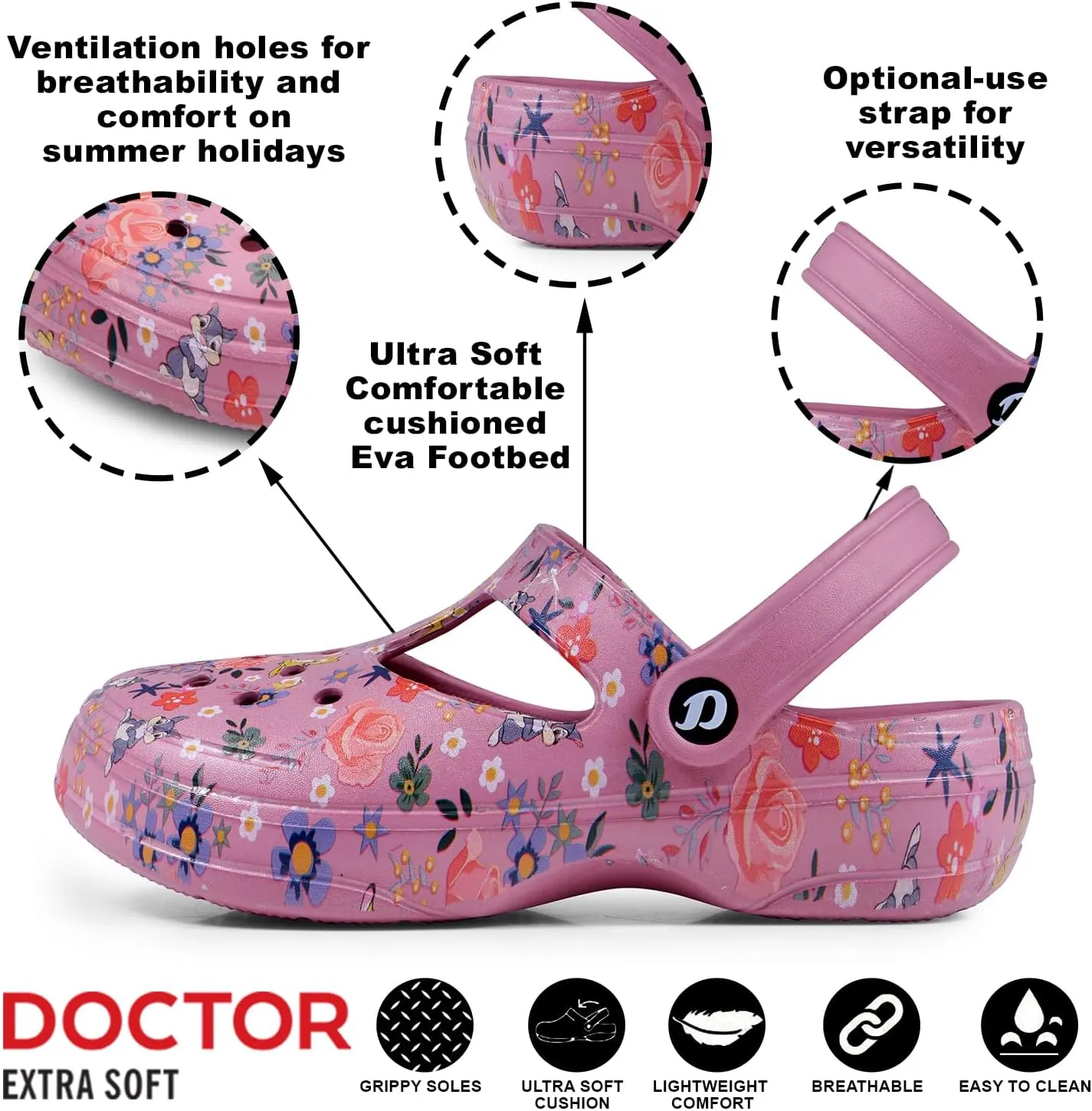 Women's Classic Casual Clogs/Sandals with Adjustable Back Strap for Adult | Comfortable & Light Weight | Stylish & Anti-Skid | Waterproof & Everyday Use Mules for Girls/Ladies D-512