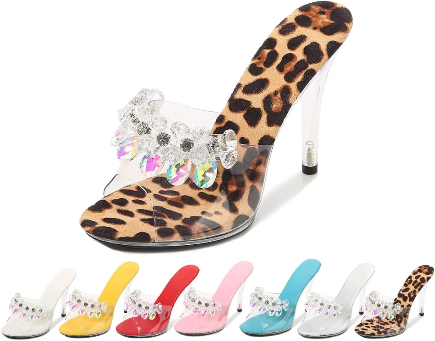Women's Clear Wedge Sandals with Rhinestones – Open Toe Slip-On Heels, Transparent High Platform Mules for Summer Parties, Weddings & Daily Chic Style
