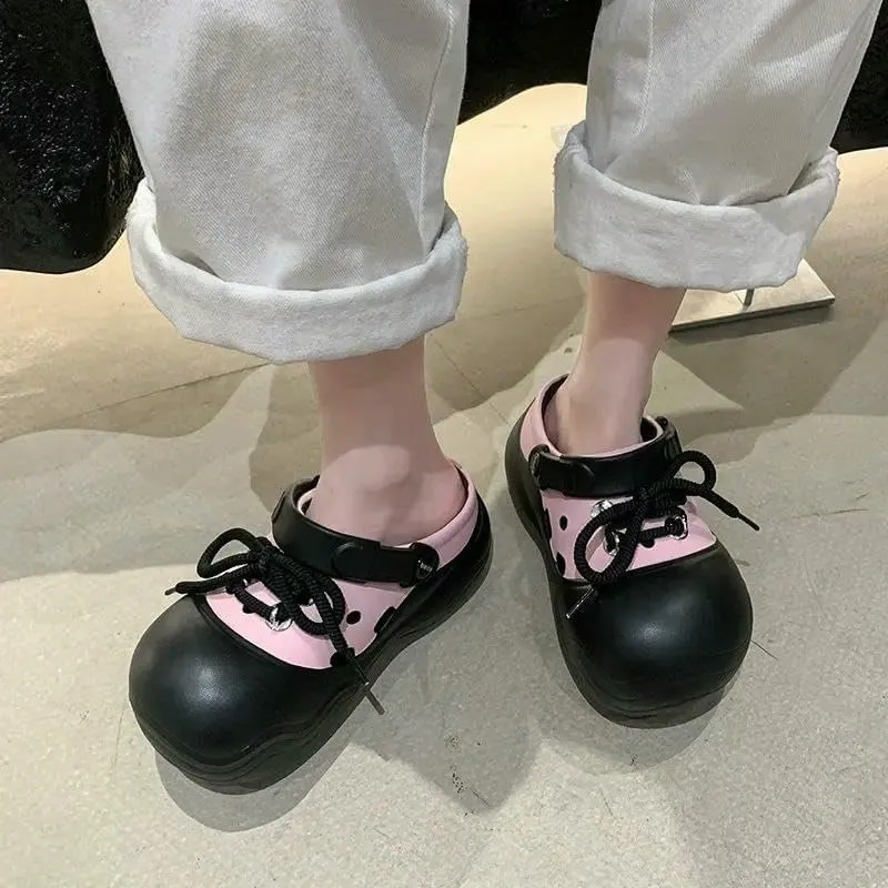 Women's Clogs DIY Lace-Up Thick-Soled Slippers Women's Fashion Clogs Thick-Soled Sandals Beach Slippers