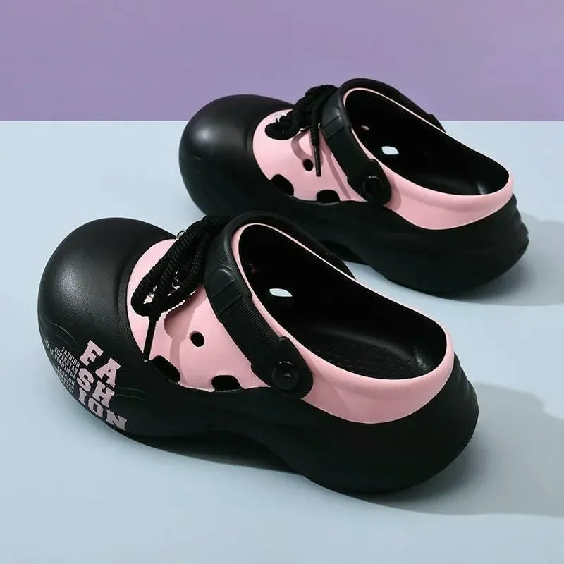 Women's Clogs DIY Lace-Up Thick-Soled Slippers Women's Fashion Clogs Thick-Soled Sandals Beach Slippers