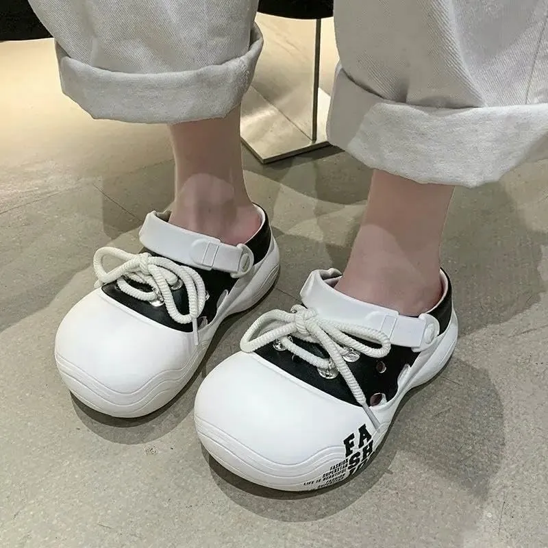 Women's Clogs DIY Lace-Up Thick-Soled Slippers Women's Fashion Clogs Thick-Soled Sandals Beach Slippers