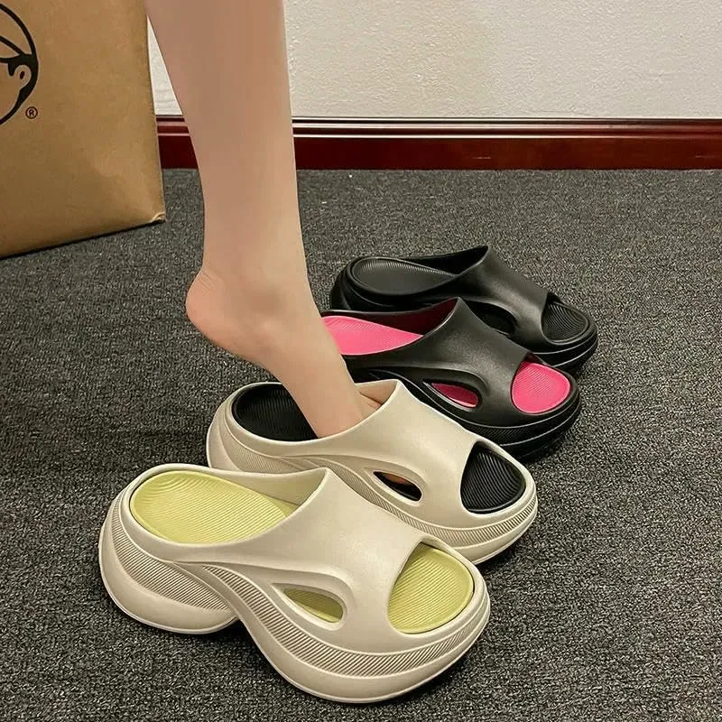 Women's Clogs Mixed Color Thick-Soled Beach Slippers, Outdoor Non-Slip Eva Wedge Sandals
