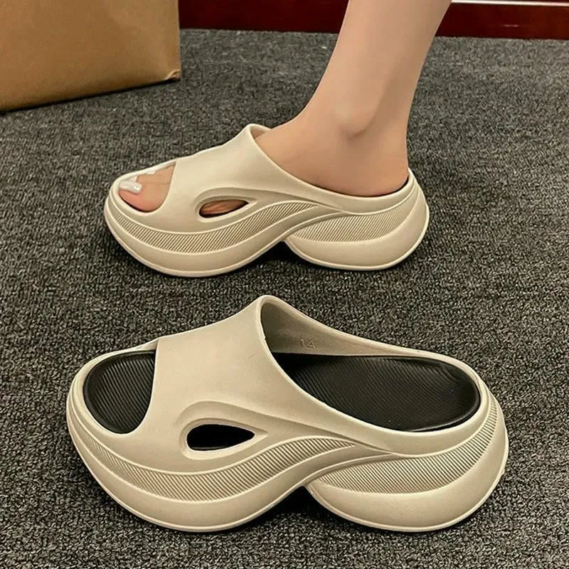 Women's Clogs Mixed Color Thick-Soled Beach Slippers, Outdoor Non-Slip Eva Wedge Sandals