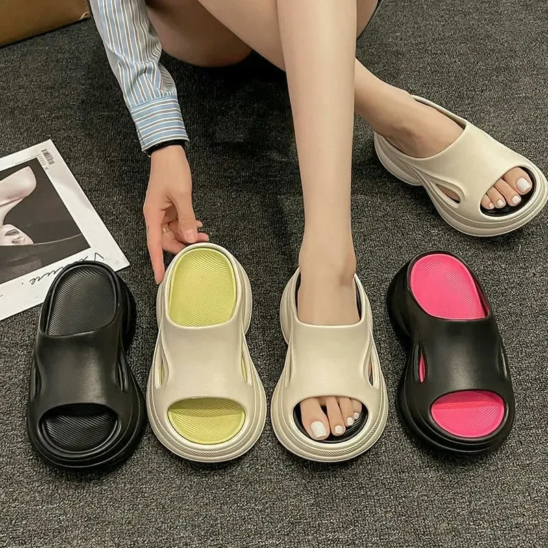 Women's Clogs Mixed Color Thick-Soled Beach Slippers, Outdoor Non-Slip Eva Wedge Sandals