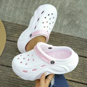 Women's Clogs Thick-Soled Sandals Eva Lightweight Garden Shoes Outdoor Beach Slippers Wedge Heels-White-36-37