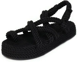 Womens Comfy Platform Sandals, Summer Hemp Rope Cross Braided Foot Correction Clip-toe Women's Sandals, for Orthopedic Bunion Corrector Beach Travel Shoes