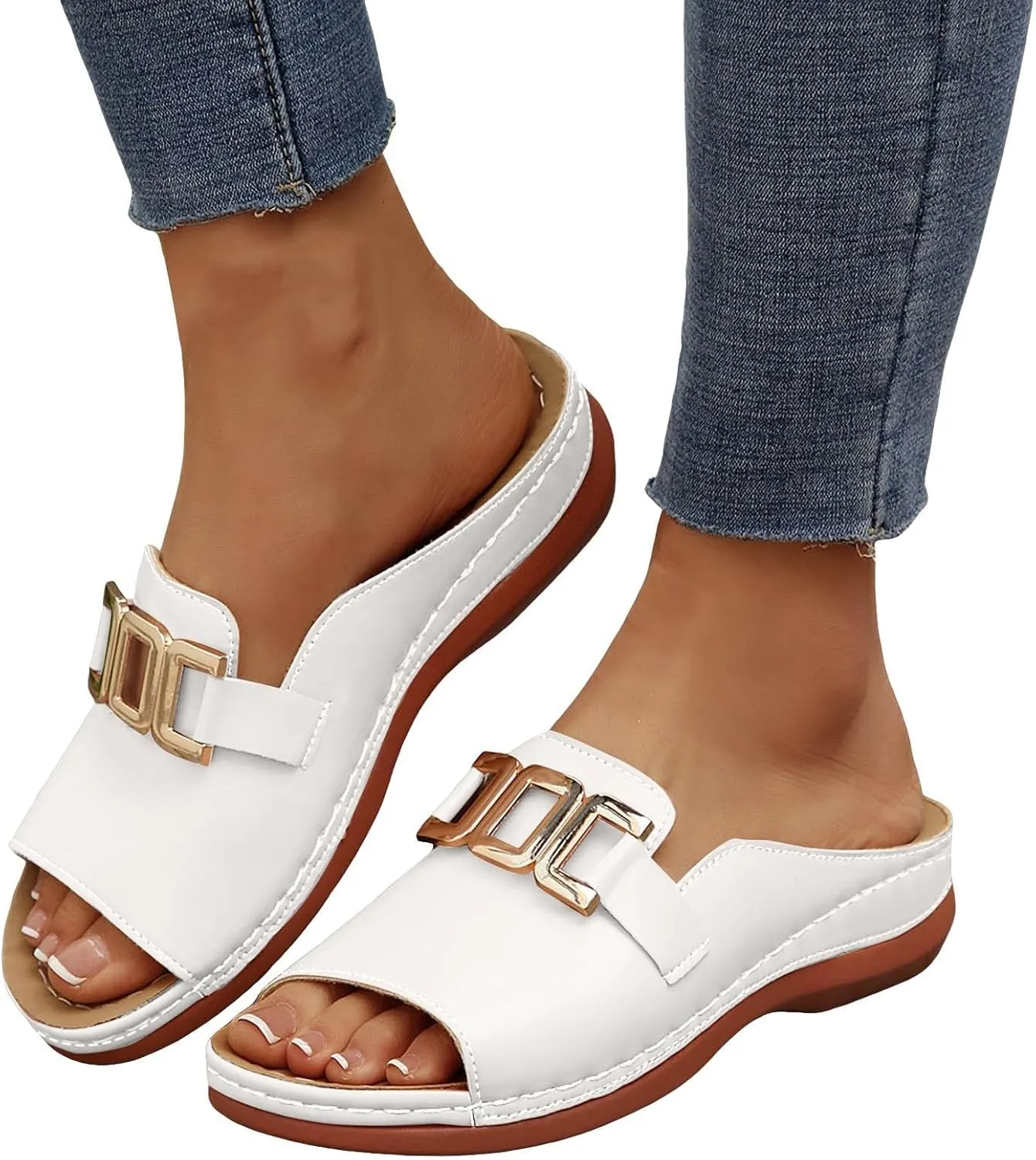 Women's Dressy Flat Sandals Comfortable Slip On Leather Slide Flip Flops Lightweight Casual 2025 Beach Slides Footwear Flop Slippers Summer Arch Support Ladies Comfort Walking Thong Flats