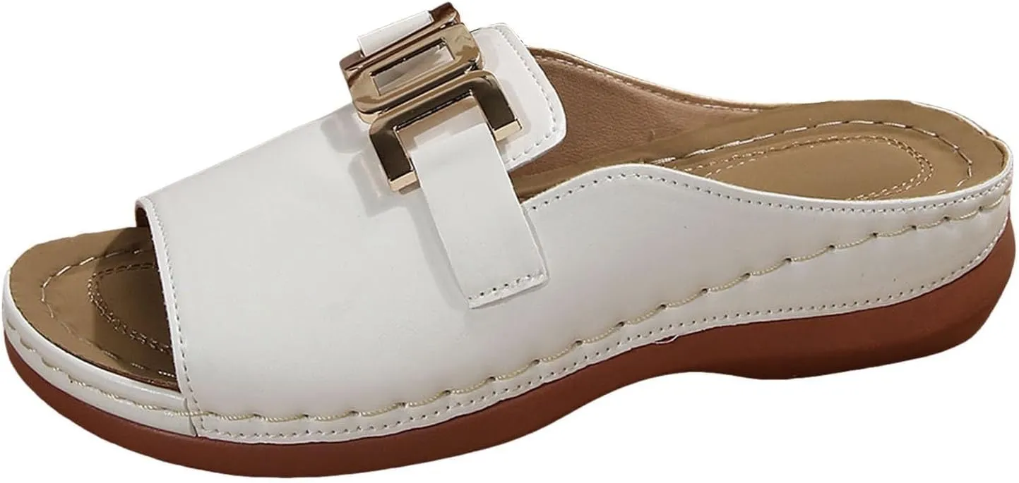 Women's Dressy Flat Sandals Comfortable Slip On Leather Slide Flip Flops Lightweight Casual 2025 Beach Slides Footwear Flop Slippers Summer Arch Support Ladies Comfort Walking Thong Flats